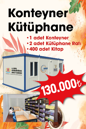 Konteyner Kütüphane (1 Adet Konteyner, 2 Adet Kütüphane Rafı, 400 Adet Kitap)